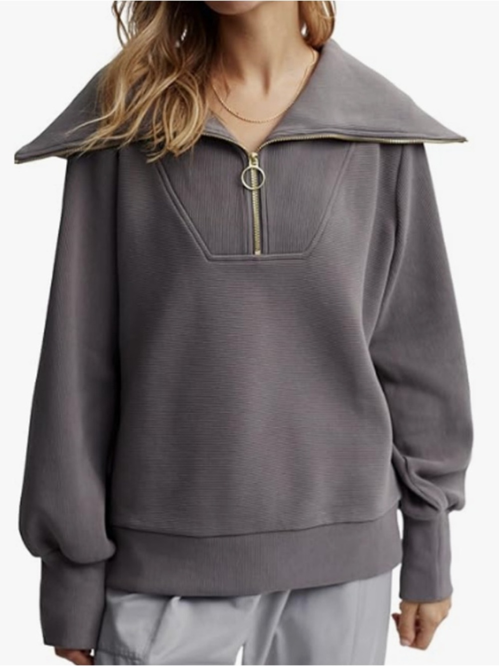 Varley Vine Half Zip Pullover Ribbed Deep Charcoal Gray | Size Large